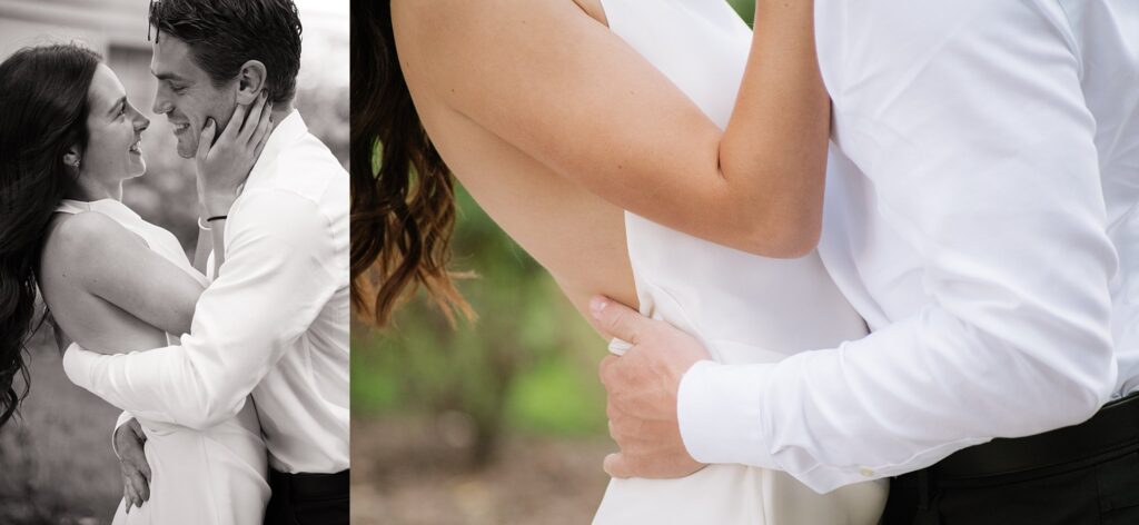 Close up image of man holding his girlfriend around the waist